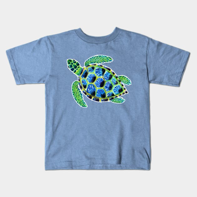 Psychedelic Green Sea Turtle Painting Kids T-Shirt by narwhalwall